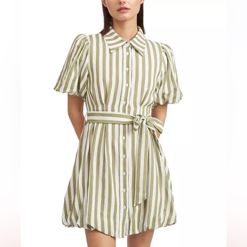 En Saison Green and White Ruffled Mini Dress